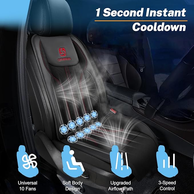 Cooling Car Seat Cushion Front Seat,12V&24V Cooling Seat Cover for Cars with 10 Fans,Rapid Cooling with Automatic Start and Pause Seat Cushion (Black)
