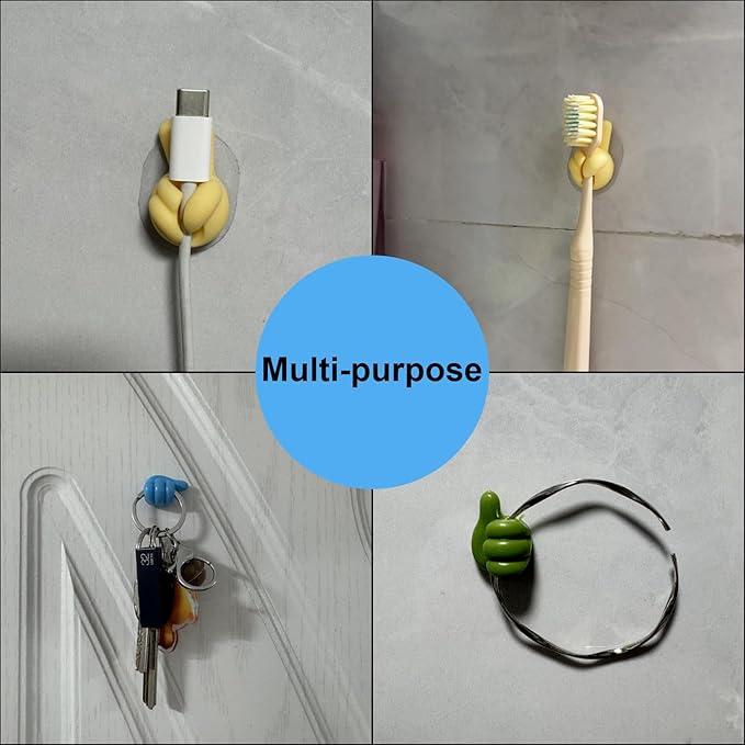 24Pcs Silicone Cord Holders, Thumbs Up Wall Hook for Keys Cord Organizer, Self Adhesive Cable Clips Hooks, Cool Office Gadgets for Desk Stuff
