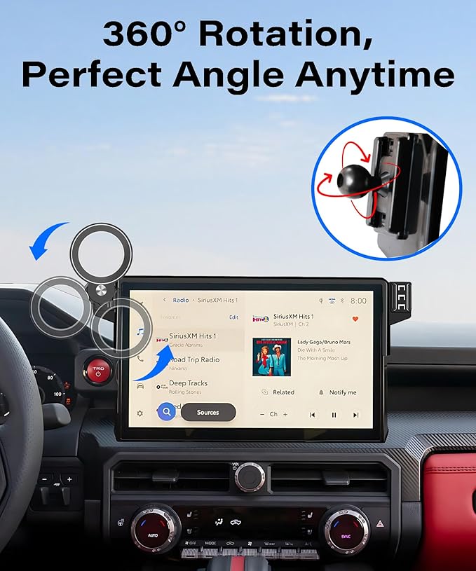 Car Phone Holder for Toyota Tacoma 2024 2025 / Toyota 4Runner 2025 Accessories Apply to 14 Inch Touch Screen Fixed Clip Magnetic Cell Phone Mount Hands-Free 360 Degree Rotation