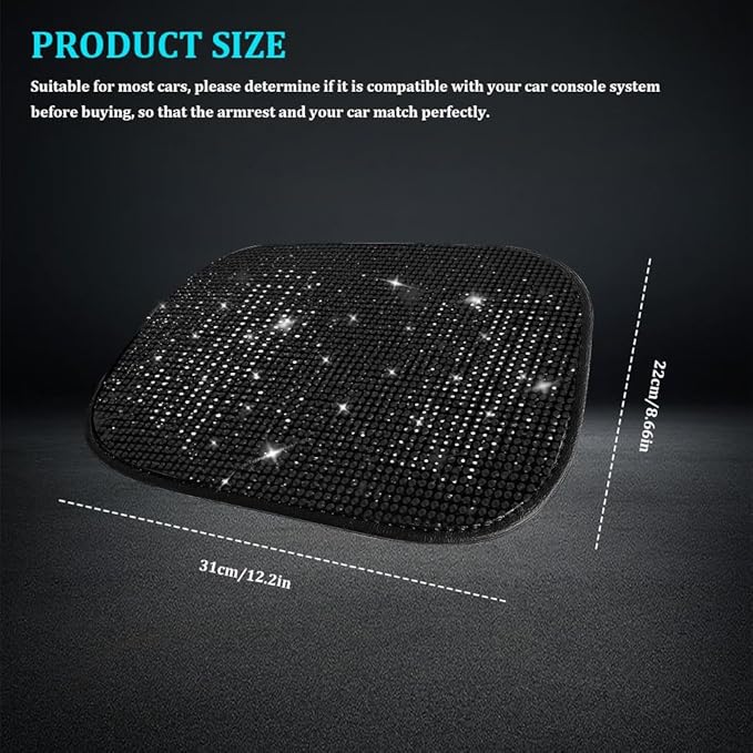 Bling Car Center Console Cover, Car Armrest Cover, Diamond Rhinestone Auto Center Console Cover Protector, Universal Arm Rest Cushion Pads Car Interior Accessories for Vehicles, SUVs (Black)