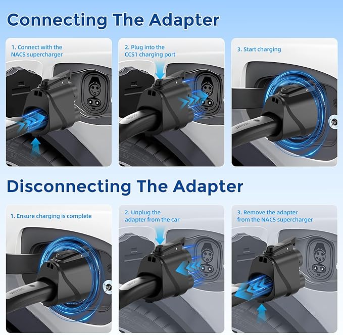 NACS to CCS1 Charging Adapter, 500A/1000V 250 kW DC Fast Charger Adapter Compatible with Tesla Superchargers Stations, Electric Vehicle Charging Adapter for Ford, Rivian, GM, Volvo, Polestar EVs