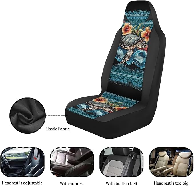 ELEQIN Hawaii Turtle Car Seat Covers Universal High Back Fashion Cushion Protector for Car Truck Suvs,Sedans,Vehicles, Front Car Seat Covers 2 Pack