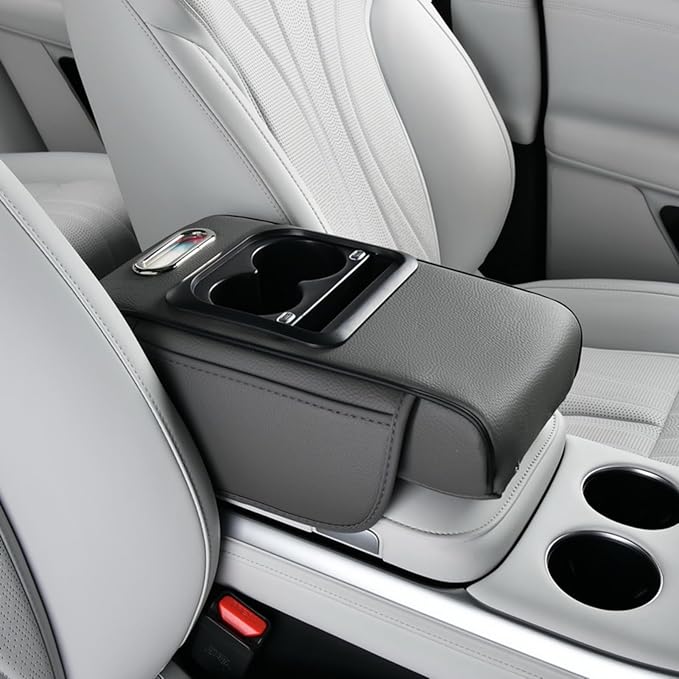 Armrest Box Pad for Car w/Type-C Charging Interface, Car Center Console Cover w/Cup Holder, Interior Car Accessories (Grey)