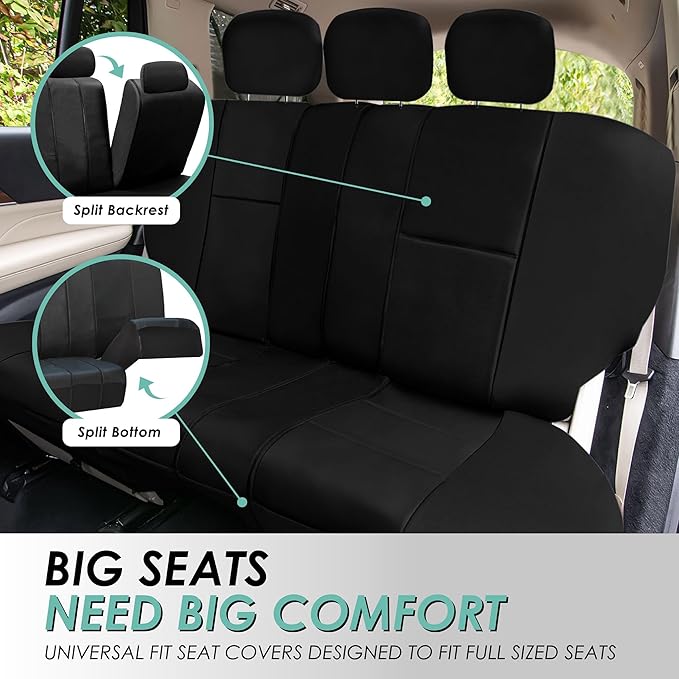 FH-PU002-1010 Classic Exquisite Leather Bench Seat Covers, Split Bench, Solid Black color