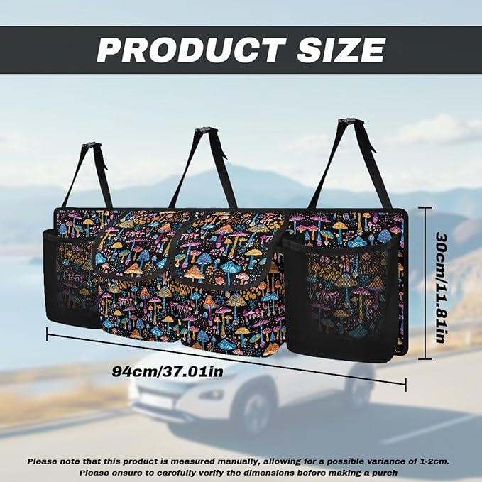 Mushroom Trunk Organizer for Car Storage Organizer with 4 Pockets, Space-Saving Trunk Storage Organizer with 2 Pockets & 2 Mesh Pouches for Groceries,Easy to Clean & Install In All Vehicles
