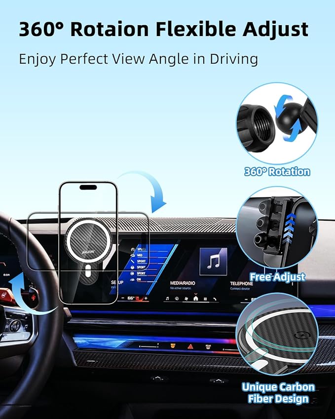 PZK Car Phone Mount for BMW X5 X6 2024 2025 2026 & BMW X7 2023-2026 Accessories Custom 14.9-inch Screen Magnetic 15W Fast Wireless Charger Car Phone Holder with Storage Box Not Affect Air Vent