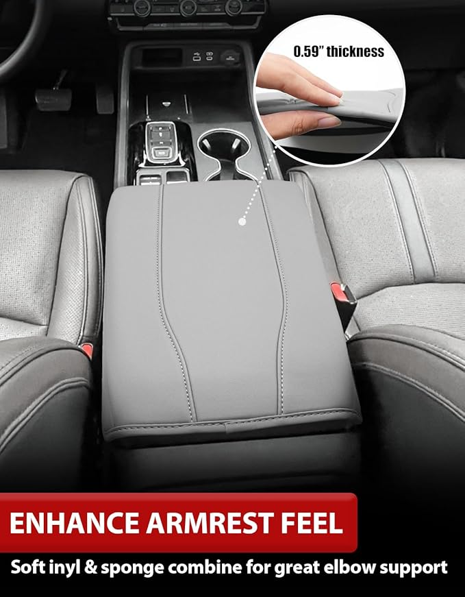 Center Console Armrest Cover for Honda Pilot 2023-2026, Passport 2024-2026, Ridgeline 2024 2025, Durable Middle Console Lid Covering, PU Leather Trim, Anti-Scratch, Grey