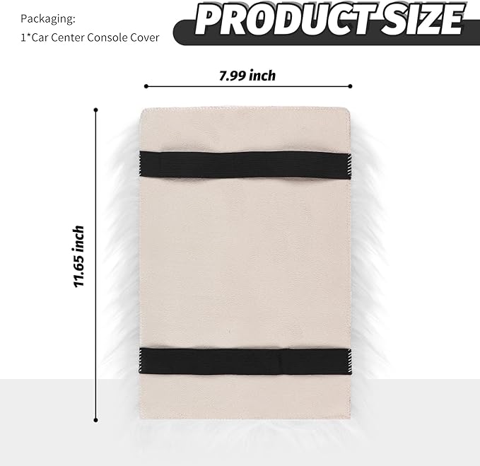 Soft Car Center Console Cover,Fluffy Arm Rest Cover for Car with Elastic Straps to Relieve Fatigue,Cars Armrest Cushion Universal Cars Decorations for Vehicles SUVs Trucks (White)