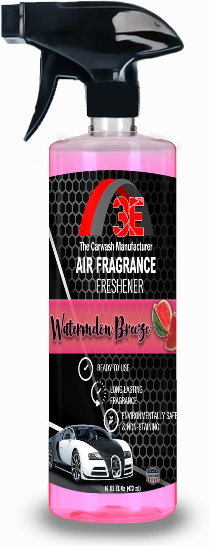 3E Car Air Freshener Premium Watermelon Scent 16 fl oz – Professional Automotive Air Freshener & Odor Eliminator, Long-Lasting Interior Fragrance for Cars, Trucks, SUVs, RV, Home & Office (WATERMELON)