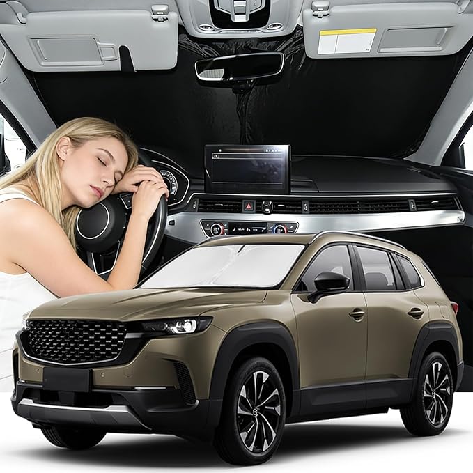Windshield Sunshade for Mazda CX-50 2023-2026 Sun Shade Car Windshield Accessories Upgrade 4 Layers Blocks UV Rays Custom Fit CX-50 240T Car Window Shades Front Windshield Keep Cool Foldable