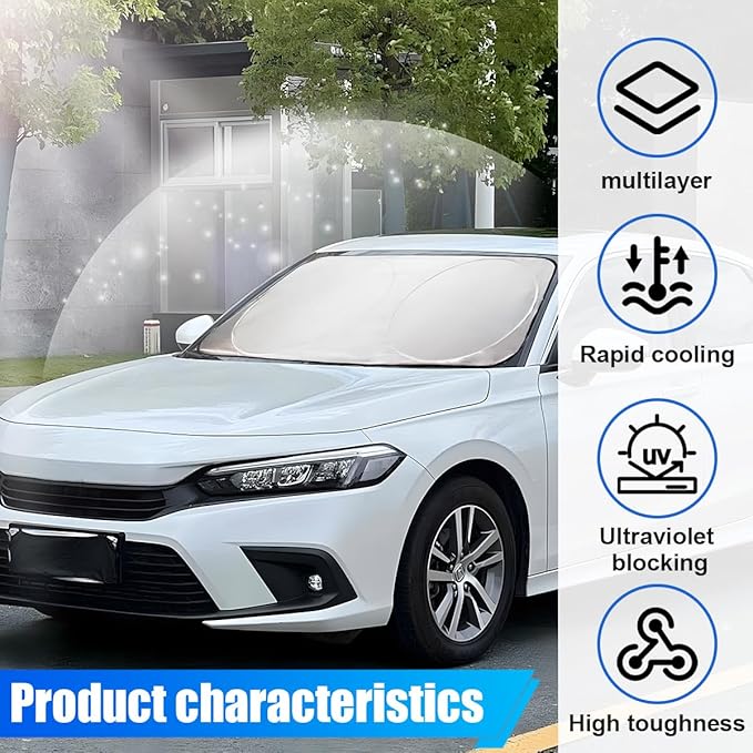 6PCS Reflective Car Windshield Sunshade, Polyester Foldable Car Side Window Sun Cover with Storage Bag, Universal Vehicle Interior Protection Accessories for Heat and UV Rays Shield