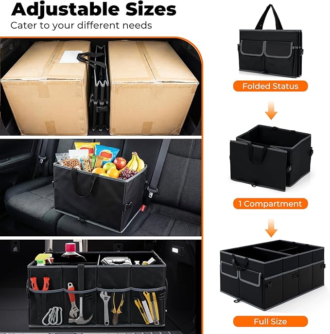 Goplus Collapsible Trunk Organizer, 13 Gallon Foldable Car Storage Organizer with Extenable Compartments, Pockets, Securing Straps, for SUV Van Sedan Truck, 22" x 16" x 10"