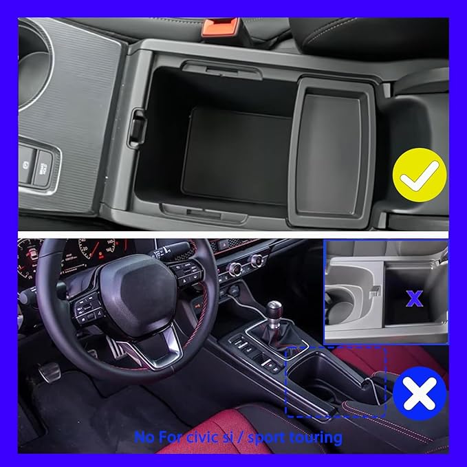 2025 2026 Civic Double Center Console Organizer Tray for 2022-2026 Honda Civic 11th Gen Sedan Hatchback LX EX Sport 2025 Accessories Civic 2026 Central Console Organizer Insert Tray(2pcs)