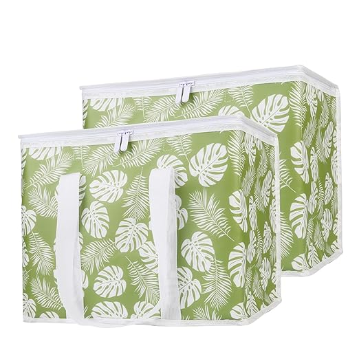 Bodaon 1-Pack Insulated Reusable Grocery Shopping Bags, X-Large Picnic Cooler Bag with Top Cold, Green-Leaf