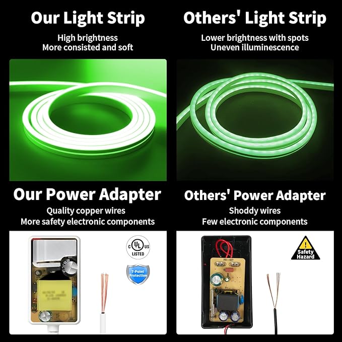iNextStation 16.4FT/5M Green LED Strip Lights, DC12V Silicone Neon Light Strip, IP65 Waterproof Led Rope Lights Dimmer for Cuttable DIY, LED Light Strip for Bedroom, Indoor, Outdoor(with Plug)