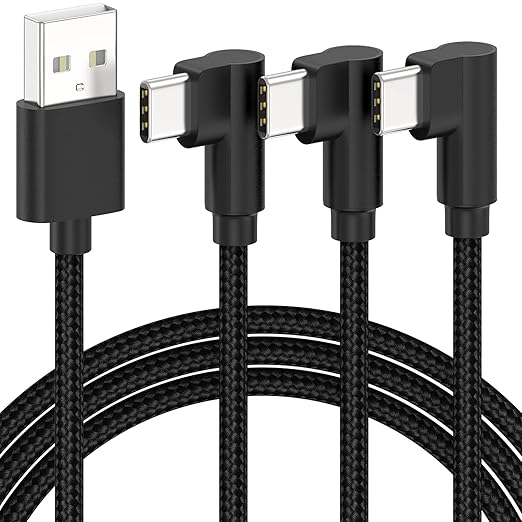 USB C Cable Right Angle [3-Pack, 6.6ft] 3A USB Type C Charger Fast Charging Cable, 90 Degree USB A to USB C Nylon Braided Cord for iPhone 17 16 15 Pro Max Plus, Galaxy S24 S23,Note 20, Moto G, LG, PS5
