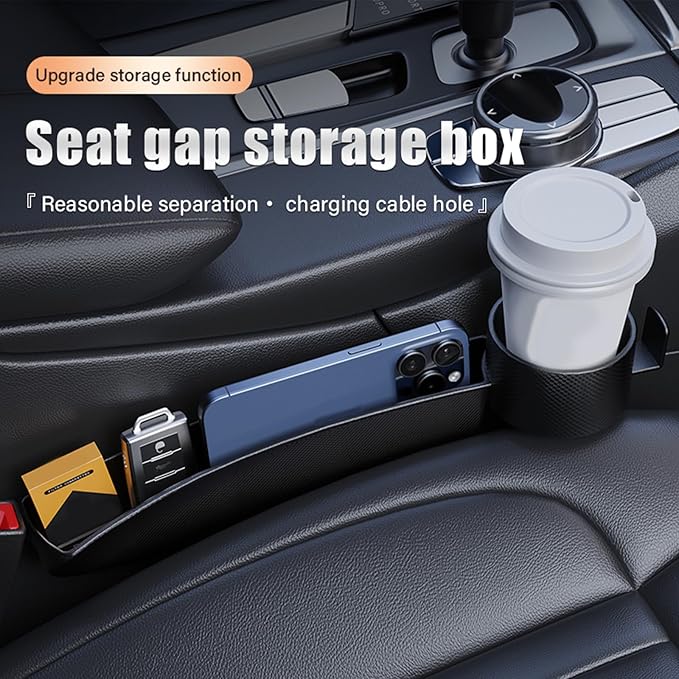 2 Pack Universal Dual Car Seat Gap Filler with Cup Holder, Car Gap Plug Seat Fillers with Cup Holders Odorless Black-Carbon Fiber Texture for Cars SUV Trucks, Console Side Gap Organizer Storage