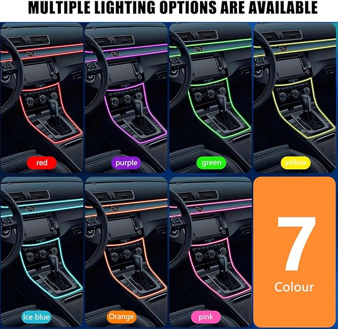 HZEL Car LED Strip Light, 6 in 1 RGB Smart APP Control Vehicle Fiber Optic Ambient Lamp with USB Port & Music Sync Mode, Auto Interior Decor Lighting Kit, Universal for Most Cars