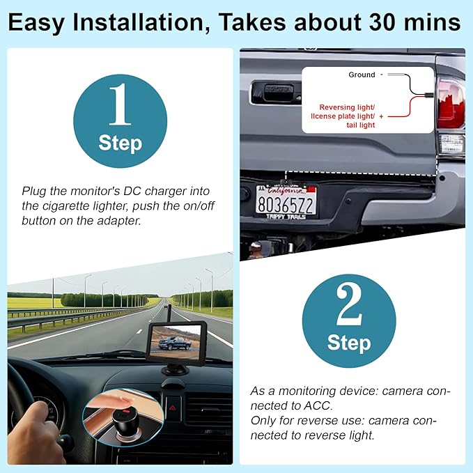 Wireless Backup Camera Kit for Trucks, 5 Inch 1080P HD Image,IP69 Waterproof, Color Night Vision, Adjustable Parking Line, License Plate Reversing Camera for for Trucks Car, Small RV, Pickup