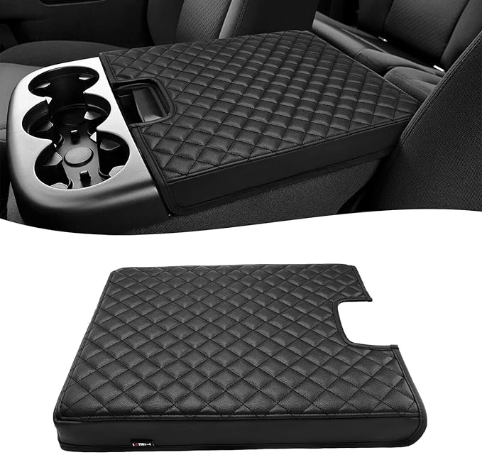 KBH Center Console Armrest Cover for 2007-2013 Chevy Silverado & Tahoe & Suburban, GMC Sierra & Yukon, Middle Console Lid Protector, PU Leather Trim, Black (Fits Jump Seat Only)