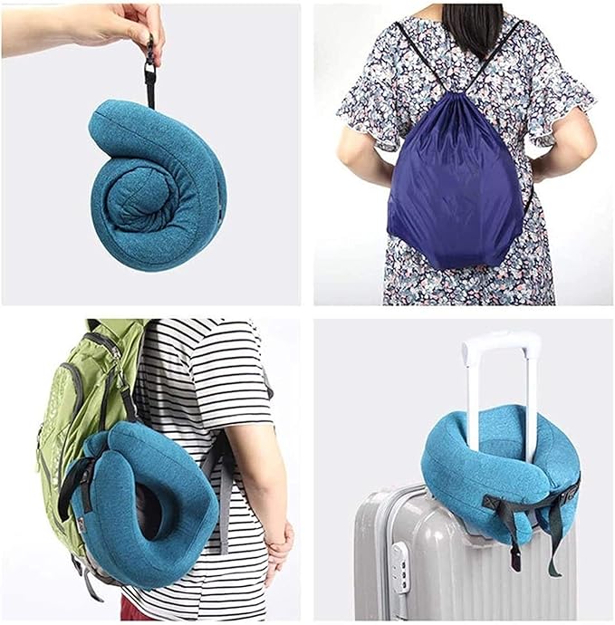 Neck Pillow Sleep Kit - 100% Memory Foam Travel Pillow, Compact Carry Bag, U-Shaped Airplane Car Flight Pillow, Breathable and Comfortable 360-Degree Head Support