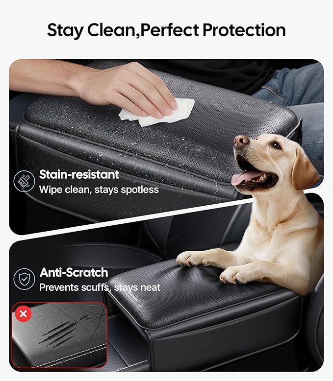 Wigoo Center Console Lid Cover for Tesla Model Y Juniper 2025-2026 & Model 3 Highland 2024-2026 (Standard, Premium & Performance), [Soft Support] Nappa Leather Armrest Protector Cover, Black
