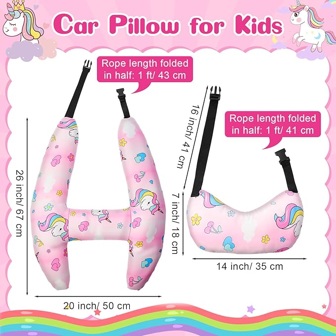 Chunful H-Shape Car Seat Pillow for Kids Car Travel Pillow for Kid Children Vehicle Sleeping Head Support Back Seat Adjustable Head Neck and Shoulder Support for Long Trips Sleeping (Unicorn)