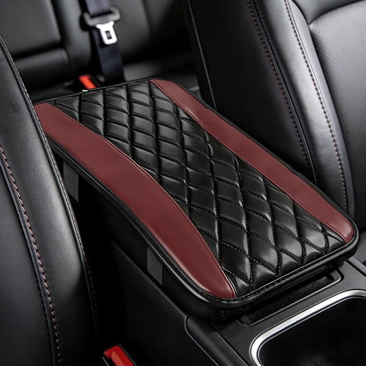 Car Center Console Cushion Pad, Arm Rest Covers, 12.6"×7.5" Leather Waterproof Auto Armrest Seat Box Protector, Auto Comfortable Center Console Cover Universal for Most Vehicles (Wine Red)