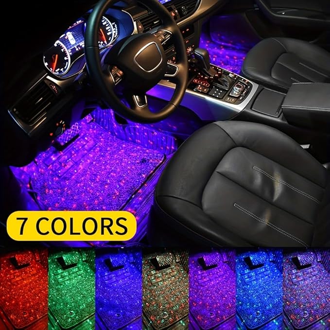 Car Interior Ambient Lights,4Pcs 12LED USB Plug-in RGB Multicolor Star Atmosphere Lights for Car Carpets Under Dash LED Accent Lighting Kit with Sound Active and Remote Control DC 5V