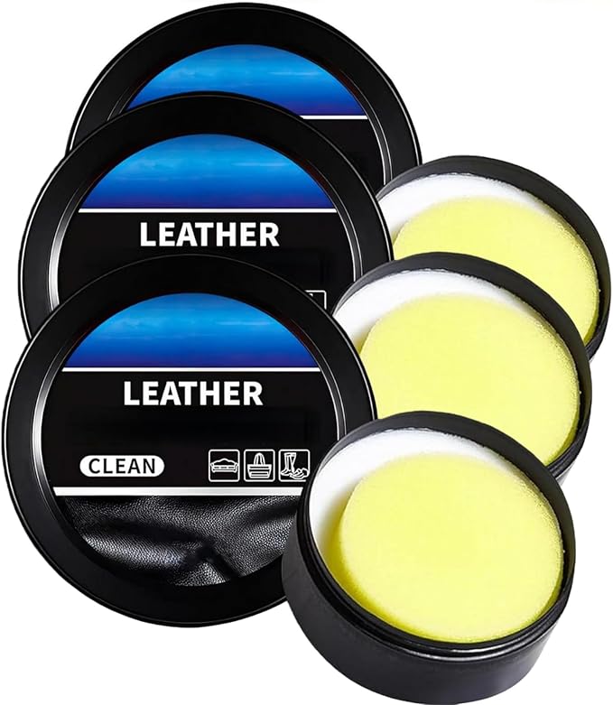 Leather Balm for Cars, Leather Cleaning Cream & Conditioner Paste, Professional Multi-Functional Restorer for Car Interior, Furniture, Shoes & Bags, Deep Cleaner & Repair Kit for Leather Care (3PC)