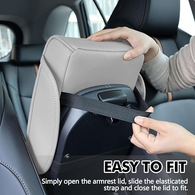 wuyaoyao Car Center Console Cover, 13.39"×8.27"×3.15" Leather Car Armrest Cover with Pocket & Tissue Box & Cup Holder, Multifunctional Auto Armrest Cushion Pad, Universal Car Accessories (Gray)