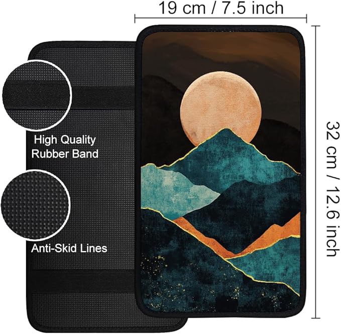 1pc Center Console Armrest Cover Pad 12.6x7.5 inch Sunset Neoprene Car Armrest Cushion Waterproof Armrests Seat Box Cover Protector for Universal Cars Vehicles SUVs