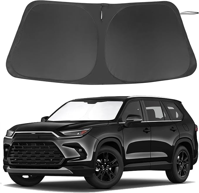 Windshield Sun Shade Custom Fit for 2024 2025 2026 Toyota Grand Highlander Accessories Foldable Sunshade Sun Blocker Protect Car from Sun Rays & Heat Damage Keep Car Cooler