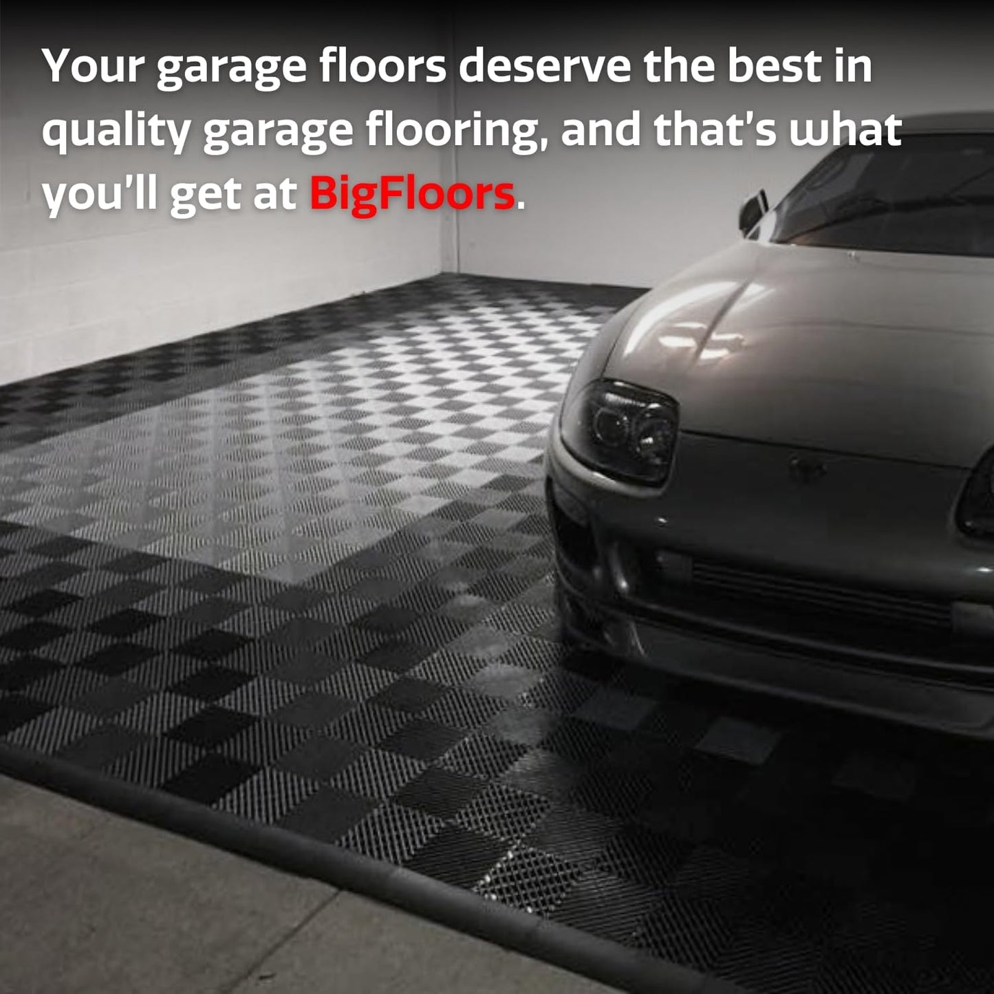 Big Floors RaceDeck Free-Flow Interlocking Garage Flooring Tiles, Non-Slip, Self-Draining, Heavy-Duty, High-Impact Copolymer, Easy Install (Graphite, 48 Pack of 12 x 12" Tiles)