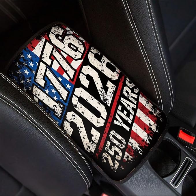 Dreaweet 1776-2026 250 Years Flag Print Arm Rest Cover for Car Soft Scratch-Proof Center Console Cover Pad Universal Armrest Cover for SUV Truck Sedan