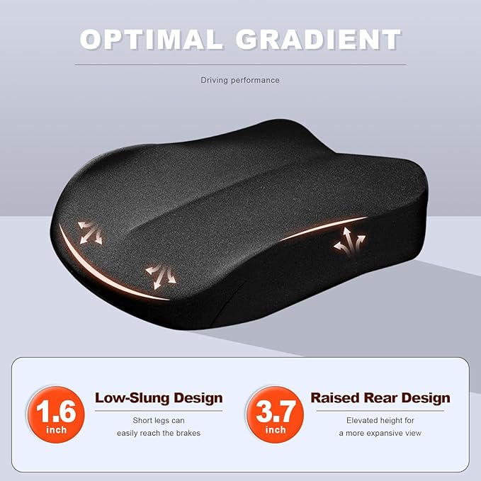 Car Seat Cushion, Ergonomic Memory Foam Auto Seat Boost Mat for Short People Driving, Non-Slip Driver Seats Height Cushion Office Chair Pillow for Tailbone Back Pain Relief (Black)