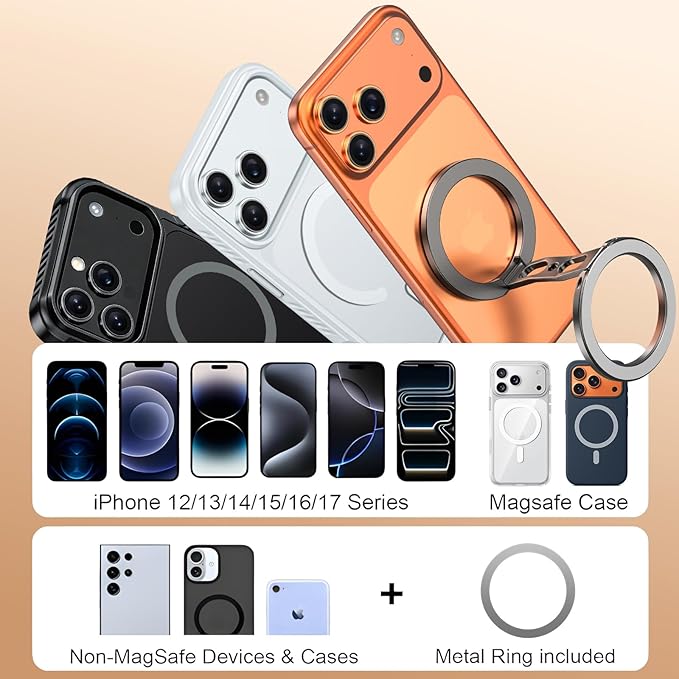 Magnetic Phone Ring for MagSafe Grip [Dual-Sided Magnetic] [Magnet Phone Stand Grip Compatible with Car Mounts] Mag Safe Accessory for iPhone 17/16/15/14/13 Pro Max Plus, Grey