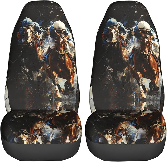 Delerain Car Seat Covers Set 2Pcs, Horse Racing Universal Front Car Seats Vehicle Enterior Protector Suitable Fits Most Car Auto SUV Sedan Truck