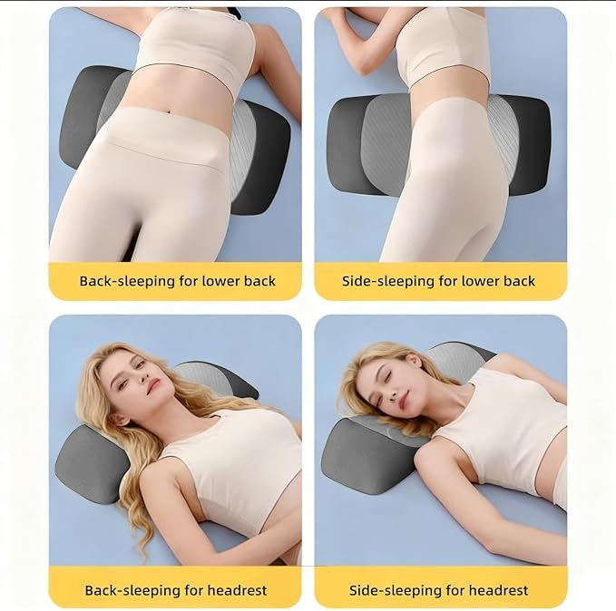 Lumbar Support Pillow for Sleeping,Premium Memory Foam Lower Back Pain Relief Bed Rest Support Pillows for Car Bed,Couch,Waist Support Care Cushion,Sleep Lumbar Pillow (Black Grey)