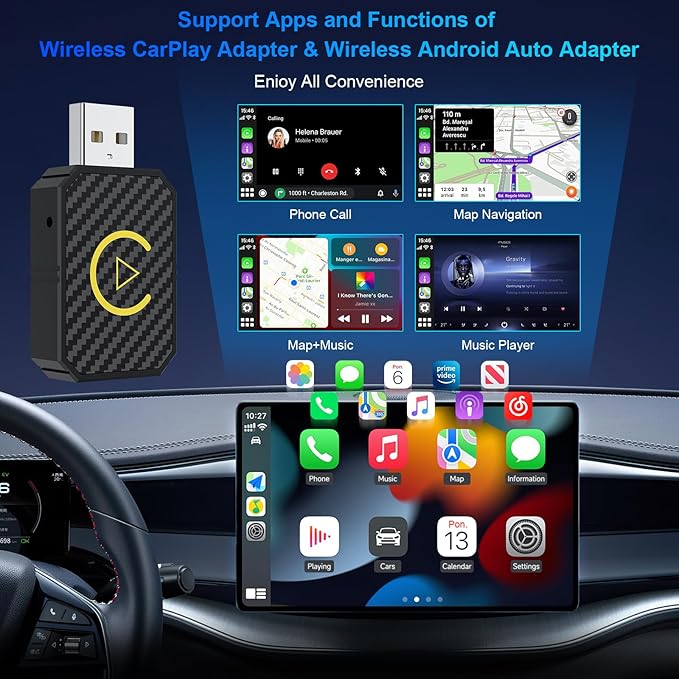 Mini Wireless Adapter for Carplay/Android Auto, Fastest for Converts Factory Wired to Wireless Carplay Adapter for OEM Cars from 2016,Plug & Play,Mini Size Car Play Dongle for iOS 10+/Android 11+