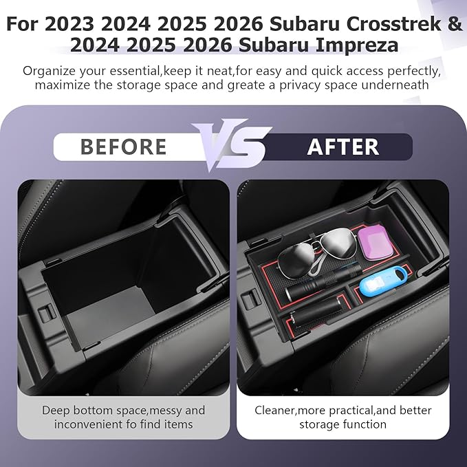 LUWU Center Console Organizer Compatible with Subaru Crosstrek & Impreza 2024-2026 Accessories Armrest Console Secondary Storage Box Insert Tray ABS Material with Coin Holder Red