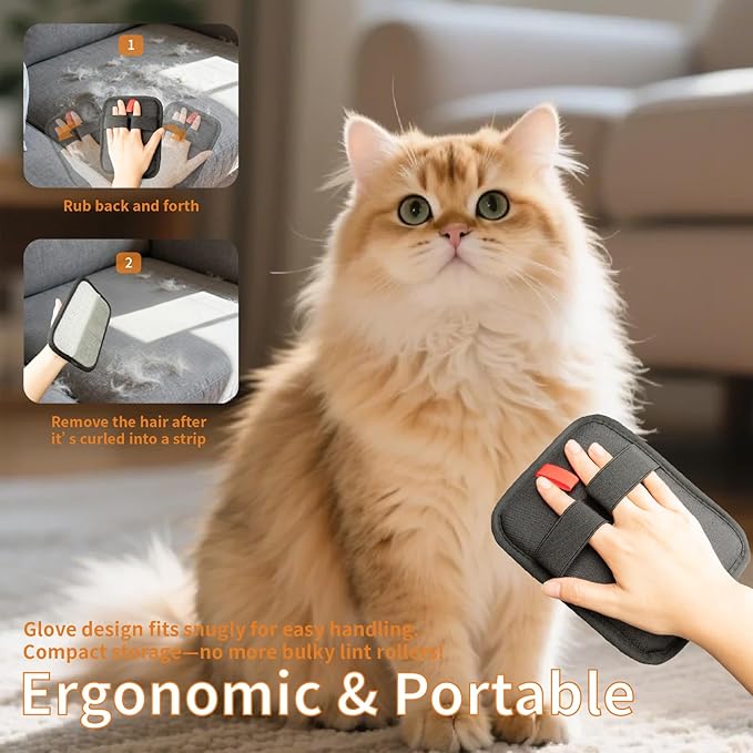 Pet Hair Remover, Electrostatic Pet Hair Removal Gloves,Cat &Dog Grooming Gloves, Washable & Reusable Removal for Clothe, Couch, Curtain,Bedsheet,Furniture, Carpet, Cat Hair Removal Tool