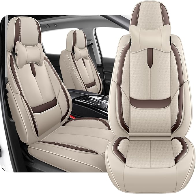 Fit for 98% of Mercedes Benz Car Seat Covers with Headrests, Premium Nappa Leather Seat Cover, Fully Wrapped Protect Modern Style Seat Cover (2-Seat Luxury, Beige & Brown)