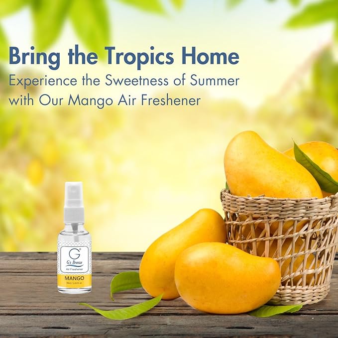 G's Breeze Mango Air Freshener - Fruity Essence Aroma for Home, Car, or Office - Long-Lasting Tropical Scent of Ripe Mangoes for a Refreshing, Energizing Atmosphere