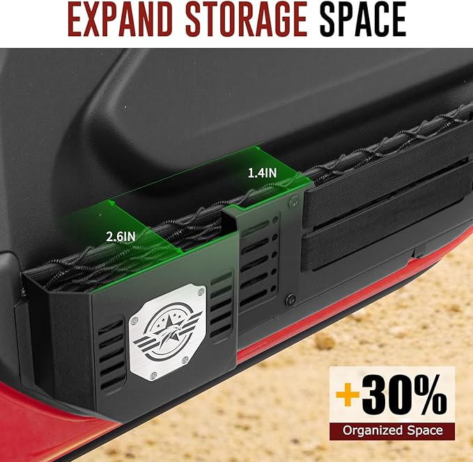 VEILS Front Door Storage Box for Jeep Wrangler JL JLU 4XE (2018-2025) & Gladiator JT (2020-2025) Accessories, Fits Manual/Power Seats, Heavy-Duty Metal Door Pockets Organizer 2PCS, Black