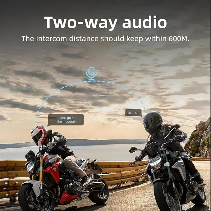 Motorcycle Bluetooth Headset Wireless Helmet 2-Way 400M Intercom Headphone with CVC Noise Cancellation Stereo Music IPX6 Waterproof for Half/Open Face Helmet 2 Pack