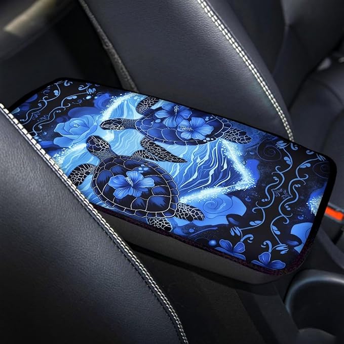 Flower Sea Turtle Car Armrest Pad Soft Automotive Center Console Arm Rest Protector Cover Universal Car Interior Accessories Decor