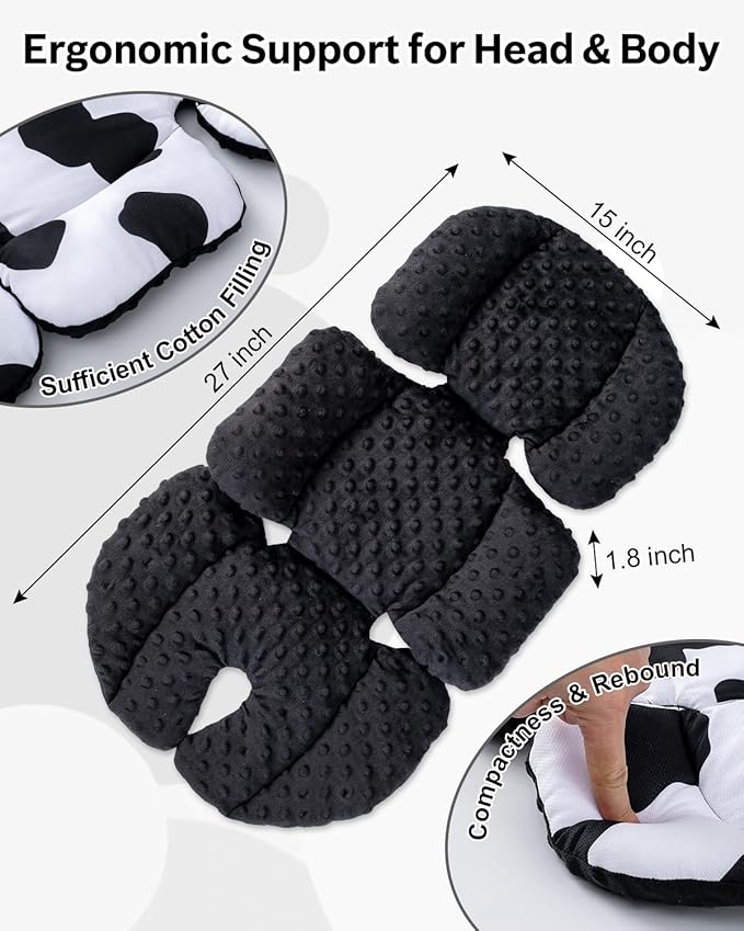 Infant Car Seat Insert with Extra Headrest for Preemie to Toddler, Adjustable Baby Car Seat Head Support with Shoulder Pads, Breathable Air Mesh & Mink Dot Newborn Carseat Insert