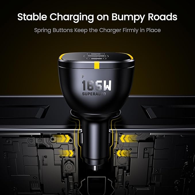 AOHI 165W Laptop Car Charger Adapter 140W PD 3.1/ 100W PD 3.0 USB C Super Fast Charging PPS 45W 3-Ports QC5.0 Car Lighter Charger for MacBook Pro, iPhone 16/15, Galaxy S24 Ultra, iPad, Black