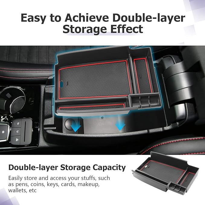 LUWU Center Console Organizer Compatible with Bronco Sport 2021-2026/Ford Escape 2020-2026 Accessories Armrest Console Storage Box Insert Tray ABS Material Black Coin Container Red